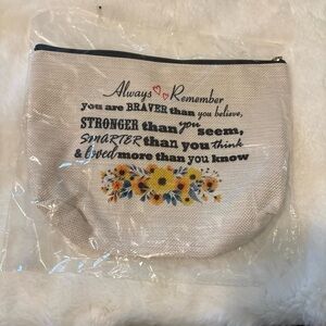 Inspirational Floral Canvas Zip Pouch - Cream